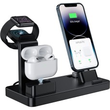 3 in 1 Charging Station for Multiple Devices Apple, Removable Charging Stand for 14/13/12/11/X/8/7/6/5 Series, Apple Watch Series 8/7/SE/6/5/4/3/2/1, Airpods1/2/3/Pro(Black)