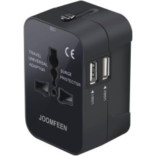 Travel Adapter, JOOMFEEN Worldwide All in One Universal Power Wall Charger AC Power Plug Adapter with Dual USB Charging Ports for USA EU UK AUS Cell Phone Laptop (Black)