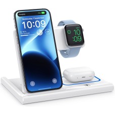 Wireless Charger, 3 in 1 Wireless Charging Station for Multiple Devices,Wireless Charging Stand for iPhone15 14 13 12 11 Series, AirPods Pro 3 2 & Apple Watch [UL-Listed] (White)