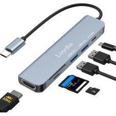 USB C Hub, 6 in 1 Multiport Adapter with 4K HDMI, 100W PD, 2 USB-A Data Ports 5Gbps, SD&TF Cards Slot, Type C Hub for Lenovo,Surface,MacBook Laptops and More USB C Devices 