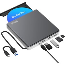 External Blu Ray DVD Drive, USB 3.0 & Type-C Blu-Ray Burner Writer with SD/TF & USB Ports, Slim Optical 3D BD Bluray Drive for Laptop Mac MacBook Pro Air iMac PC Apple Windows 11/10