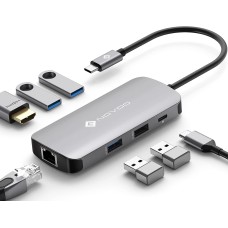 NOVOO USB C Hub Ethernet, 7 in 1 USB C Multiport Adapter, 4K@60Hz HDMI, 1Gbps Ethernet, 3 USB 3.0, USB 2.0, 100W PD, USB C Docking Station, USB-C Hub for MacBook M1/M2, iPad Pro, Steam Deck, Laptops