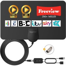 TCFTT Digital TV Aerial 250+ Miles Long Range - Amplified HD TV Antenna Indoor for Freeview TV Support 4K 1080P Local TV Channels with Booster & 13 ft Coax Cable