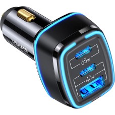 105W USB C Car Charger,3 Port PD 65W 20W PPS 45W Type C Super Fast Charging QC4.0 20W Cigarette Lighter Adapter Fast USB Car Charger for iPhone 13 12 Pro Max Samsung Galaxy S21 Note 20 iPad MacBook