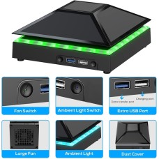 Cooling Fan Dust Proof for Xbox Series X Console with Colorful Light Strip,MENEEA Dust Cover Filter,Rubber Dust Plugs,Low Noise Top Fan with 3 Gears,Cooler&Light Independent Touch Switch, 2 USB Port
