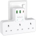 3 Way Plug Adaptor with USB, Multi Plugs Extension Adapter 3 Way 3 USB (1 Type C), Surge Protected Extension Plug, Hulkpro 13A Fused UK Power Extender 3250W for Home, Office, Kitchen
