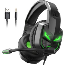 EKSA Fenrir Gaming Headset with Microphone for PS4 PC Xbox one PS5 Switch Laptop, Over ear Headphones Wired with Noise Cancelling Mic, 3.5mm Audio Jack, 50mm Stereo Drivers, Led Light, Black